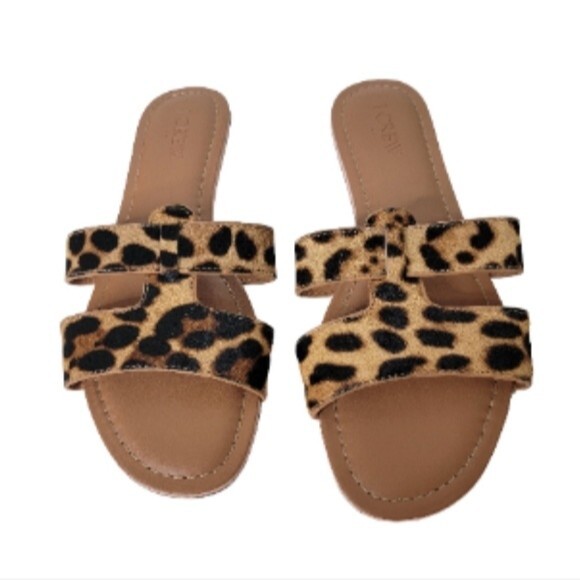 J Crew Calf Hair  animal Print Slip on Sandal Size 7 brown black  leopard style - Picture 1 of 8